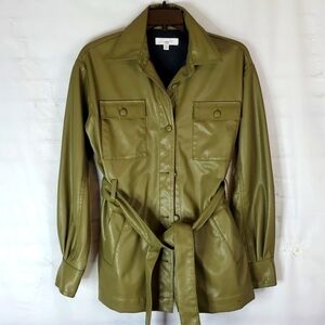 VEGAN Leather Military Green Jacket in Size XS Flaws